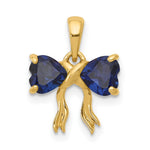 14k Gold Polished Created Sapphire Bow Pendant