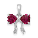 14k White Gold Polished Created Ruby Bow Pendant