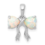 14k White Polished Created Opal Bow Pendant