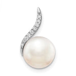 14k White Gold 9- White Button Freshwater Cultured Pearl and Diamond Chain Slide