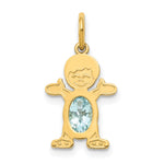 14K Boy Charm 6x4 Oval Genuine Aquamarine-March
