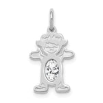 14K White Gold Girl Charm 6x4 Oval Genuine White Topaz-April