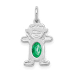 14K White Gold Girl Charm 6x4 Oval Genuine Emerald-May