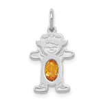 14K White Gold Girl Charm 6x4 Oval Genuine Citrine-November