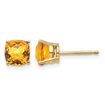 14k Cushion Citrine Checkerboard Post Earrings