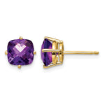 14k Cushion Amethyst Checkerboard Post Earrings