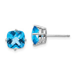 14k White Gold 7x Cushion Blue Topaz Checker Earring