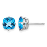 14k White Gold Cushion Blue Topaz Checkerboard Post Earrings
