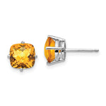 14k White Gold 7x Cushion Citrine Checker Earring