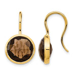 14k Round Smoky Quartz Checkerboard Dangle Shepherd Hook Earrings