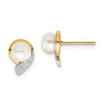 14k 5- White Button FWC Pearl .01ct Diamond Post Earrings