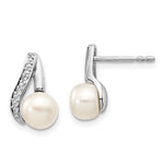 14k White Gold 6- Button FWC Pearl .02ct Diamond Post Earrings