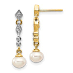 14k w/Rhodium 5- Semi-round FWC Pearl .04ct Diamond Earrings