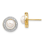 14k and Rhodium 5- Button FWC Pearl .05ct Diamond Post Earrings