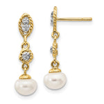 14k w/Rhodium 6- Semi-round FWC Pearl .02ct Diamond Earrings