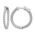 14k White Gold 1.75 carat Diamond Round In/Out Hoop w/Safety Clasp Earrings