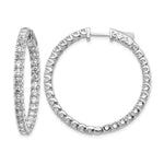 14k White Gold 4.3 carat Diamond Round In/Out Hoop w/Safety Clasp Earrings