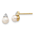14k 5- White Round FWC Pearl .01ct Diamond Post Earrings