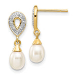 14k 7x White Teardrop FWC Pearl .01ct Diamond Dangle Earrings