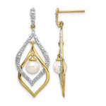 14k 5- White Round Freshwater Cultured Pearl and .02 carat Diamond Dangle Post Earrings