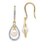 14k 6- White Round FWC Pearl .02ct. Diamond Dangle Earrings