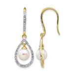 14k 6- White Round Freshwater Cultured Pearl and .02 carat Diamond Shepherd Hook Dangle Earrings