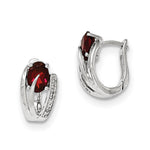 14K White Gold Diamond & Garnet Polished Hinged Hoop Earrings