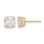 14k Polished 7x7 Cushion-Cut CZ Stud Post Earrings