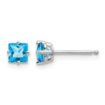 14k White Gold Princess-cut Blue Topaz Post Earrings