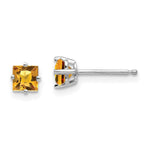 14k White Gold Princess Cut Citrine Earrings