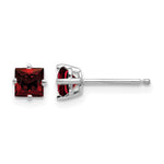 14k White Gold Princess-cut Garnet Post Earrings