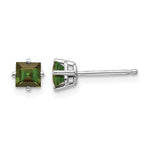 14k White Gold Princess Green Tourmaline Post Earrings