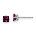 14k White Gold Princess-cut Rhodolite Garnet Post Earrings