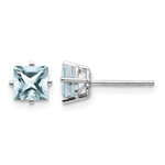 14k White Gold Princess Aquamarine Post Earrings