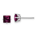 14k White Gold Rhodolite Garnet Princess Stud Earrings