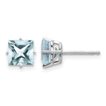 14k White Gold Princess Aquamarine Post Earrings