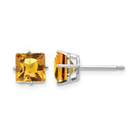14k White Gold Princess-cut Citrine Post Earrings
