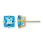14k Princes-cut Blue Topaz Post Earrings