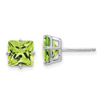 14k White Gold Princess Cut Peridot Earrings