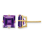 14k Square Step-Cut Amethyst Post Earrings