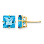 14k Square Step-Cut Blue Topaz Post Earrings