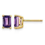 14k 6x Emerald-cut Amethyst Post Earrings