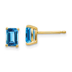 14k 6x Emerald Cut Blue Topaz Earrings
