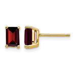 14k 6x Emerald-cut Garnet Post Earrings