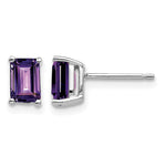 14k White Gold 6x Emerald-cut Amethyst Post Earrings