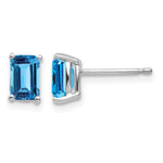 14k White Gold 6x Emerald-cut Blue Topaz Post Earrings