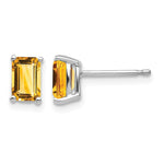 14k White Gold 6x Emerald-cut Citrine Post Earrings