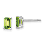 14k White Gold 6x Emerald Cut Peridot Earrings