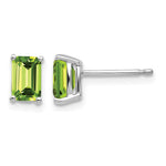 14k White Gold 6x Emerald-Cut Peridot Post Earrings