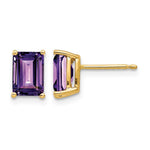 14k 7x Emerald-Cut Amethyst Post Earrings